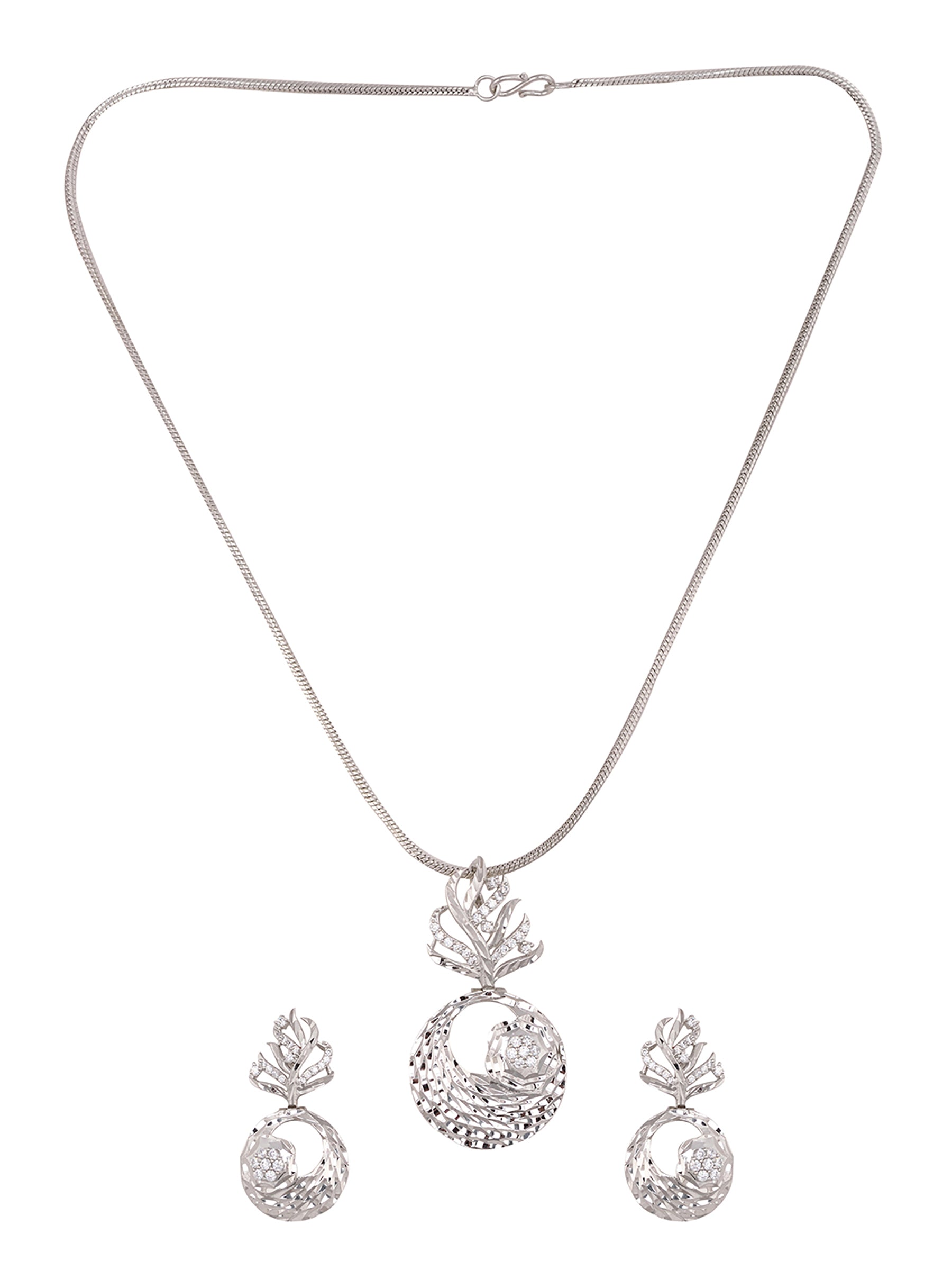 White Rhodium plated AD studded Round Pendant Earrings set chain, zaveri pearls, sale price rs, sale price, sale gold plated, sale gold, sale, rubans, ring, regular price, priyassi jewellery,